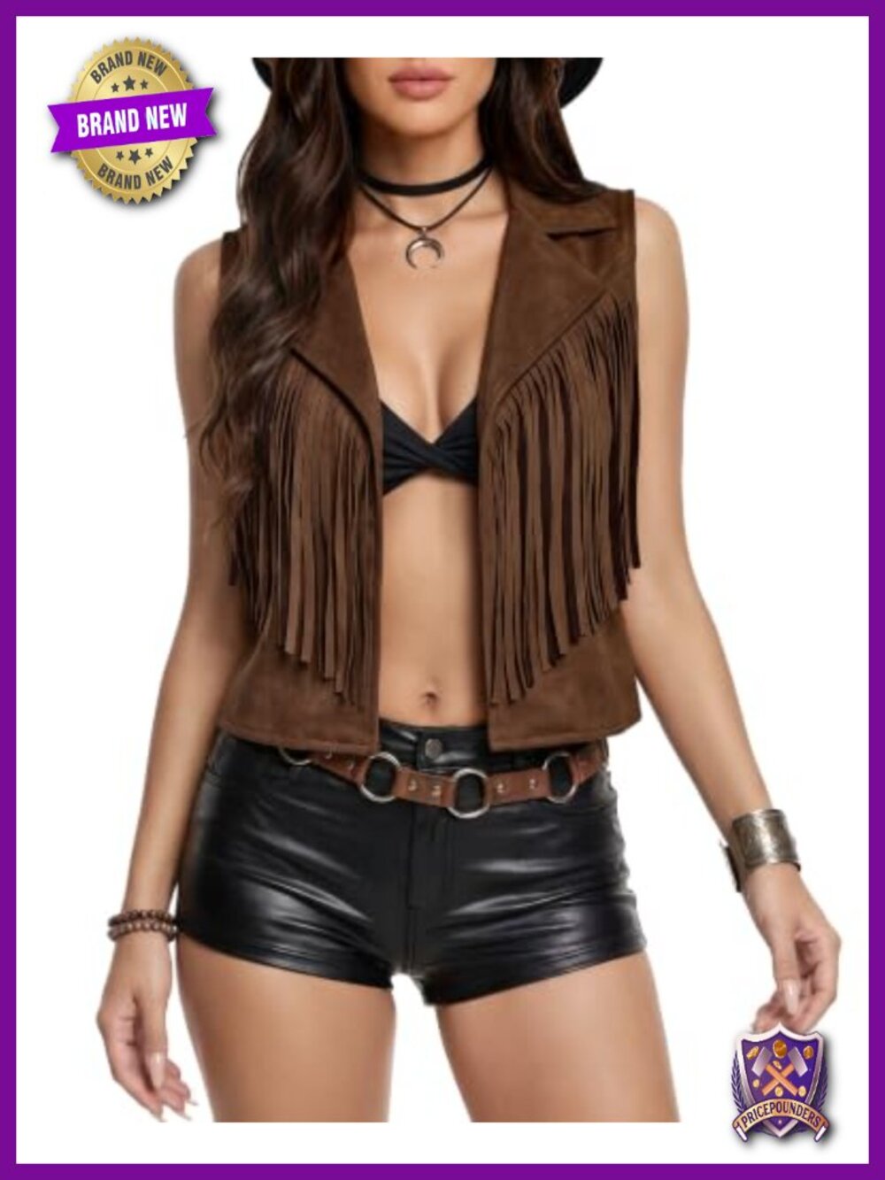 Faux Suede Fringe Vest Sleeveless Cropped Western Concert Outfit